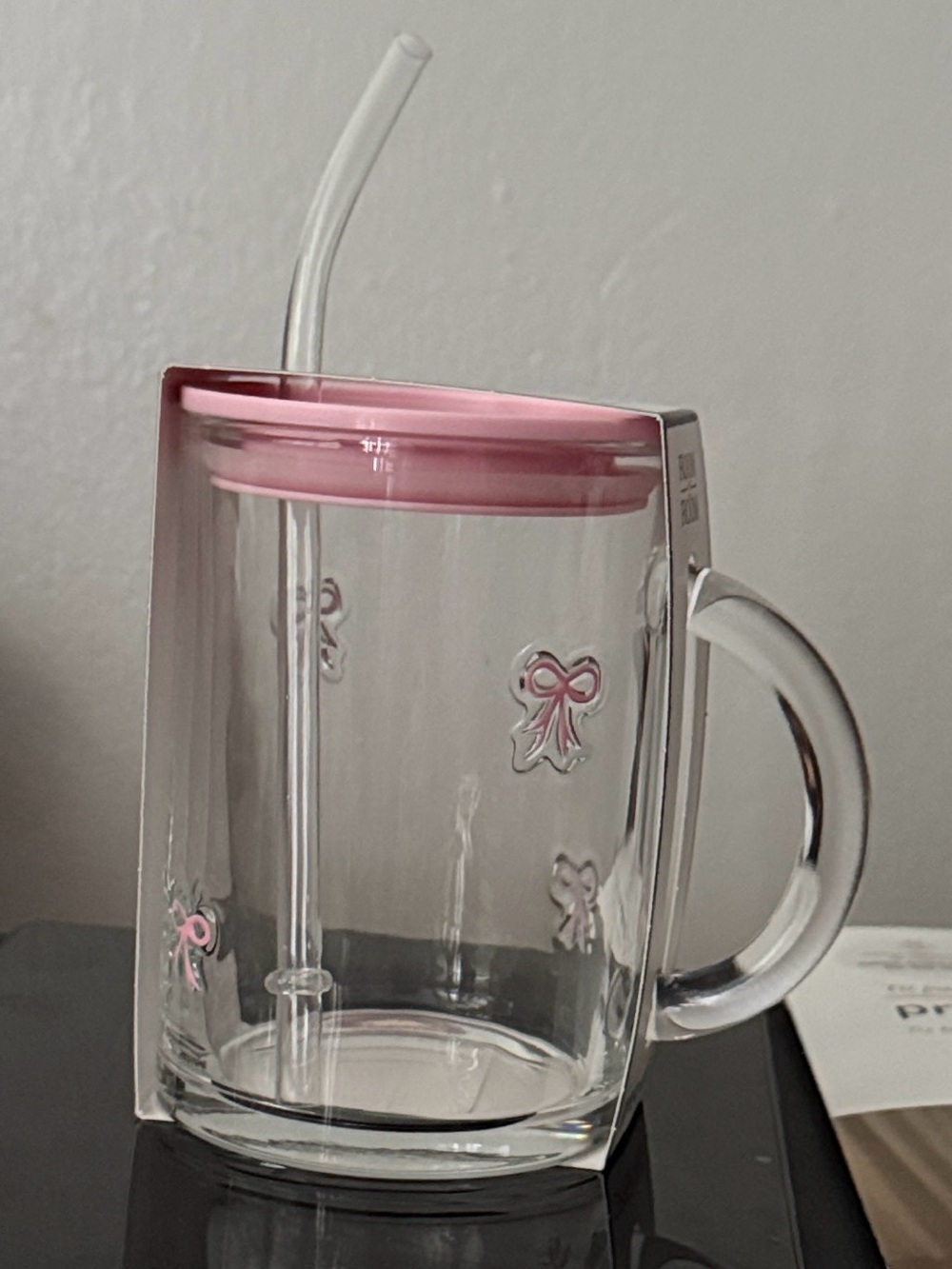 Pink Butterfly Glass Mug with Straw - Unbranded